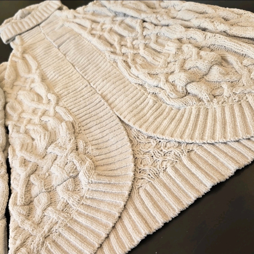 Open Cardigan Sweater S Cream Chunky Knit Thick Waffle Fisherman Derek Heart - Picture 11 of 13